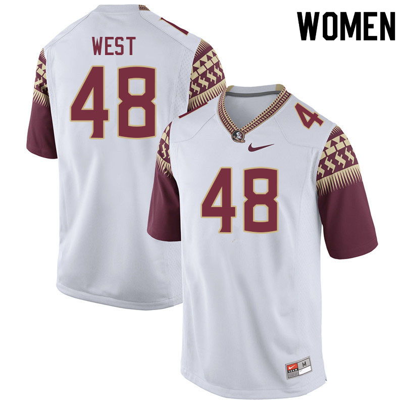 Women #48 Jackson West Florida State Seminoles College Football Jerseys Sale-White - Click Image to Close